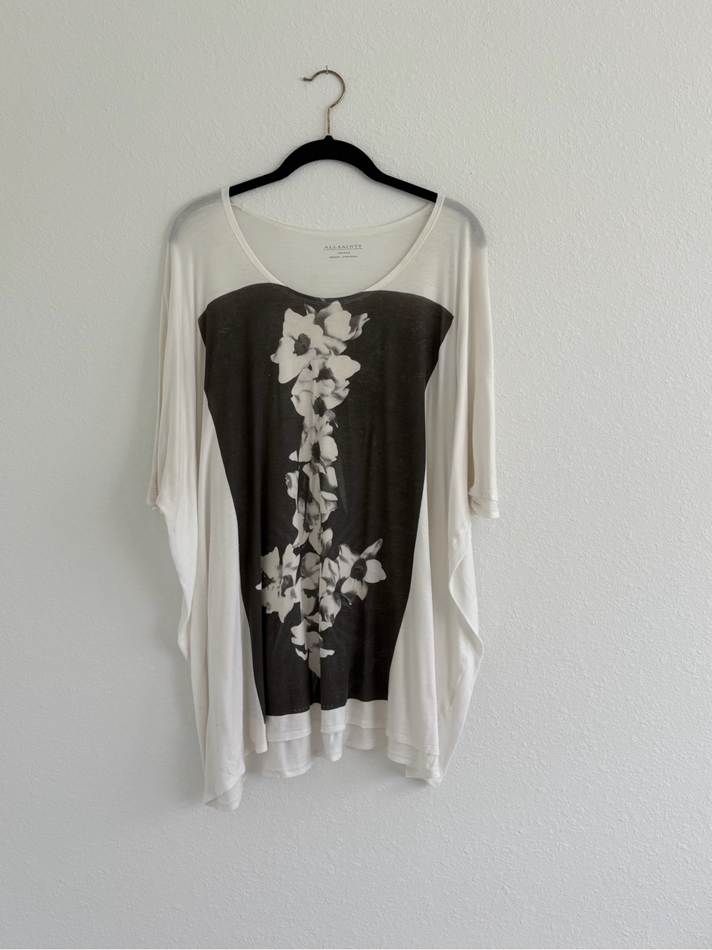 All Saints White Tunic with Black Floral Panel